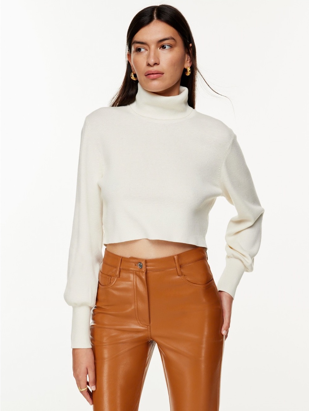 Wilfred Aritzia Cream Cropped Turtleneck Rebecca Wool Sweater